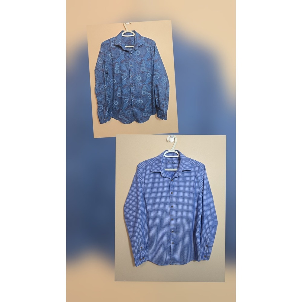 2 Tasso Elba Mens Shirts Long Sleeve 100% Cotton Button-Up Sz  Small (14-14 1/2)